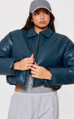 PrettyLittleThing Puffer Jackets*Faux Leather Collar Detail Puffer Jacket