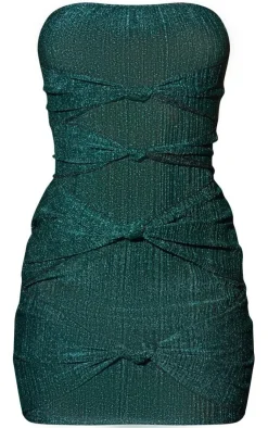 Glitter Plisse Knot Detail Bandeau Bodycon Dress-PrettyLittleThing Outlet
