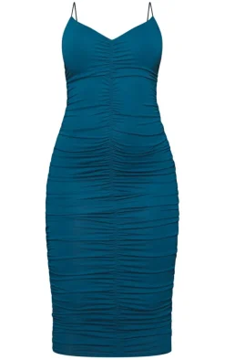 Extreme Ruched Spaghetti Midi Dress-PrettyLittleThing Clearance