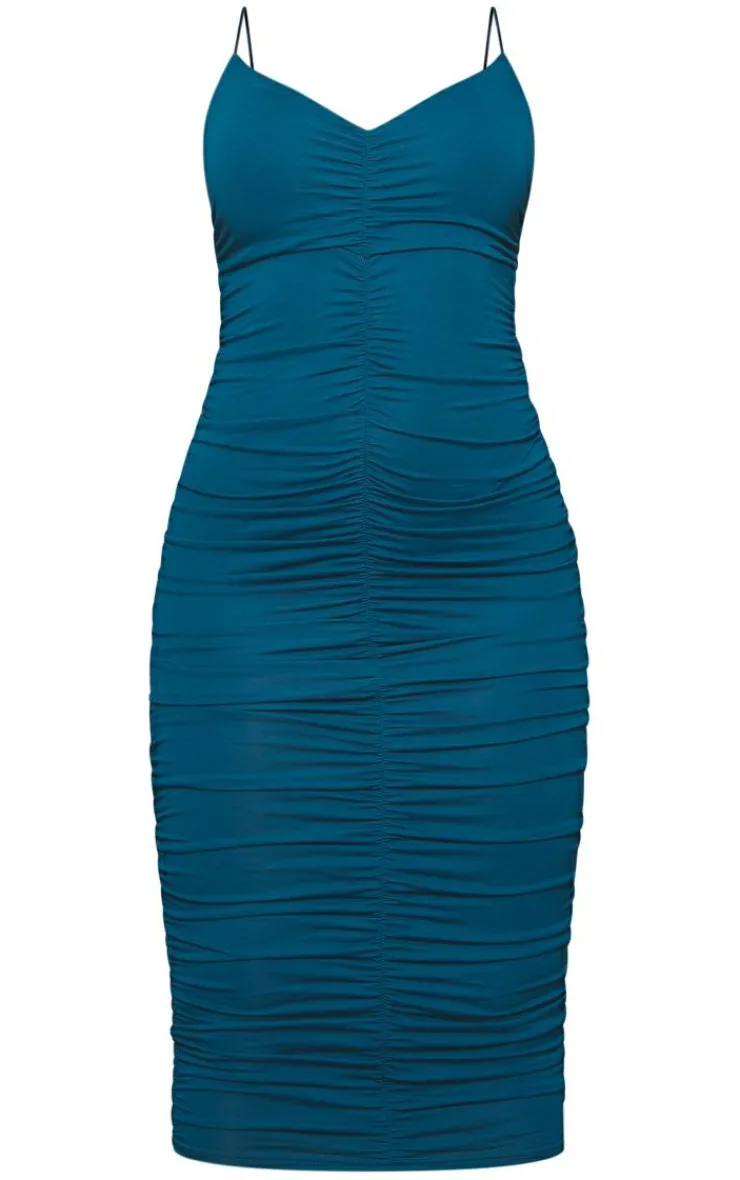 Extreme Ruched Spaghetti Midi Dress-PrettyLittleThing Clearance
