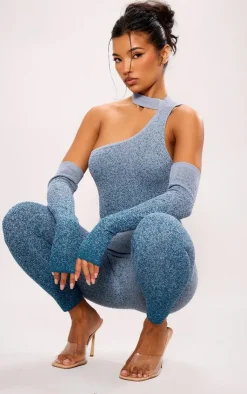 PrettyLittleThing Knitted Tops*Marl Knit High Neck Cut Out Drape Bodysuit With Sleeves
