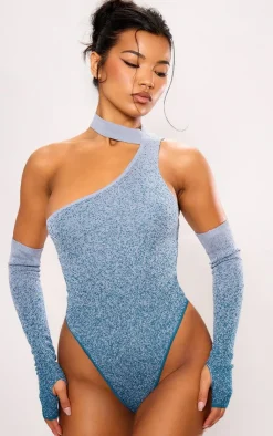 PrettyLittleThing Knitted Tops*Marl Knit High Neck Cut Out Drape Bodysuit With Sleeves