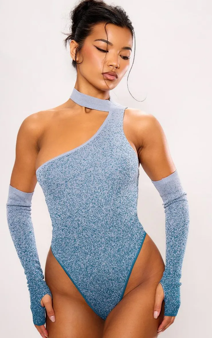 PrettyLittleThing Knitted Tops*Marl Knit High Neck Cut Out Drape Bodysuit With Sleeves