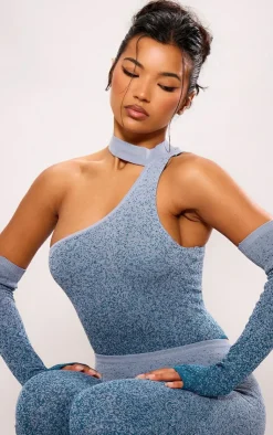 PrettyLittleThing Knitted Tops*Marl Knit High Neck Cut Out Drape Bodysuit With Sleeves