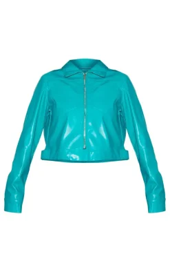 Teal PU Pocket Detail Casual Jacket