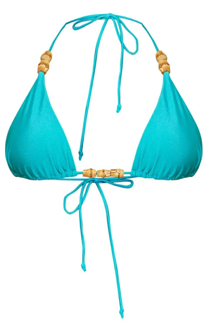 Teal Wooden Bead Triangle Bikini Top