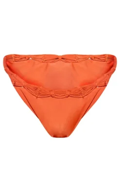 Terracotta Macrame Detail High Leg Bikini Bottoms