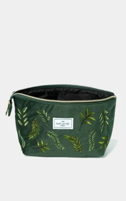 PrettyLittleThing Stocking Stuffers*The Flat Lay Co. Essential Pouch Makeup Bag in Embroidered Leaves Green Velvet