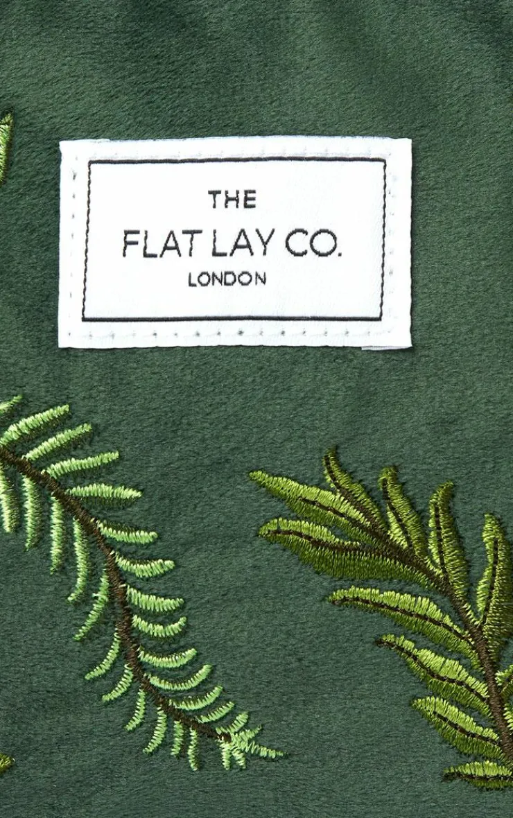 PrettyLittleThing Stocking Stuffers*The Flat Lay Co. Essential Pouch Makeup Bag in Embroidered Leaves Green Velvet