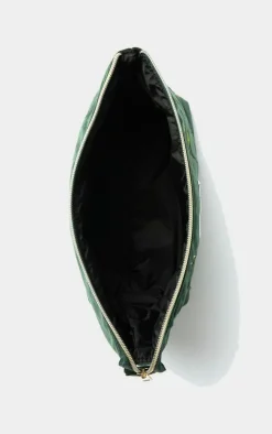 PrettyLittleThing Stocking Stuffers*The Flat Lay Co. Essential Pouch Makeup Bag in Embroidered Leaves Green Velvet