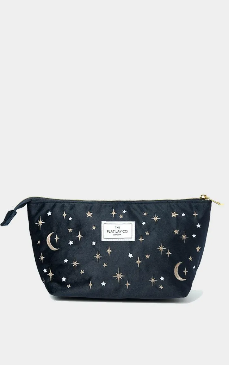 PrettyLittleThing Stocking Stuffers*The Flat Lay Co. Essential Pouch Makeup Bag in Embroidered Celestial Blue Velvet