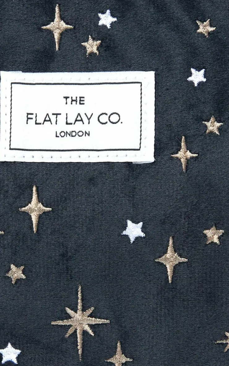PrettyLittleThing Stocking Stuffers*The Flat Lay Co. Essential Pouch Makeup Bag in Embroidered Celestial Blue Velvet