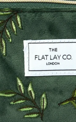 PrettyLittleThing Christmas Shop*The Flat Lay Co. Open Flat Box Makeup Bag in Embroidered Leaves Green Velvet