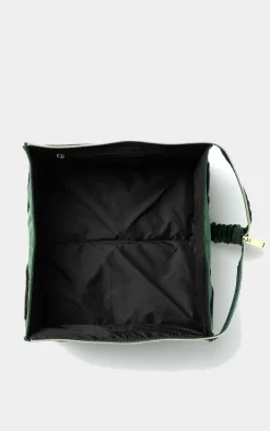 PrettyLittleThing Christmas Shop*The Flat Lay Co. Open Flat Box Makeup Bag in Embroidered Leaves Green Velvet