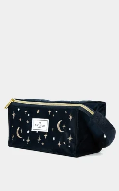 PrettyLittleThing Christmas Shop*The Flat Lay Co. Open Flat Box Makeup Bag in Embroidered Celestial Blue Velvet