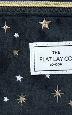 PrettyLittleThing Christmas Shop*The Flat Lay Co. Open Flat Box Makeup Bag in Embroidered Celestial Blue Velvet