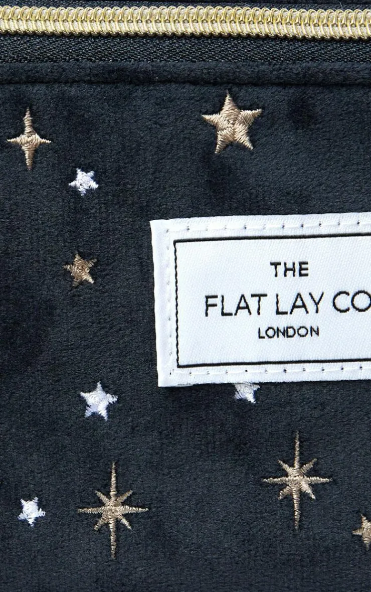 PrettyLittleThing Christmas Shop*The Flat Lay Co. Open Flat Box Makeup Bag in Embroidered Celestial Blue Velvet