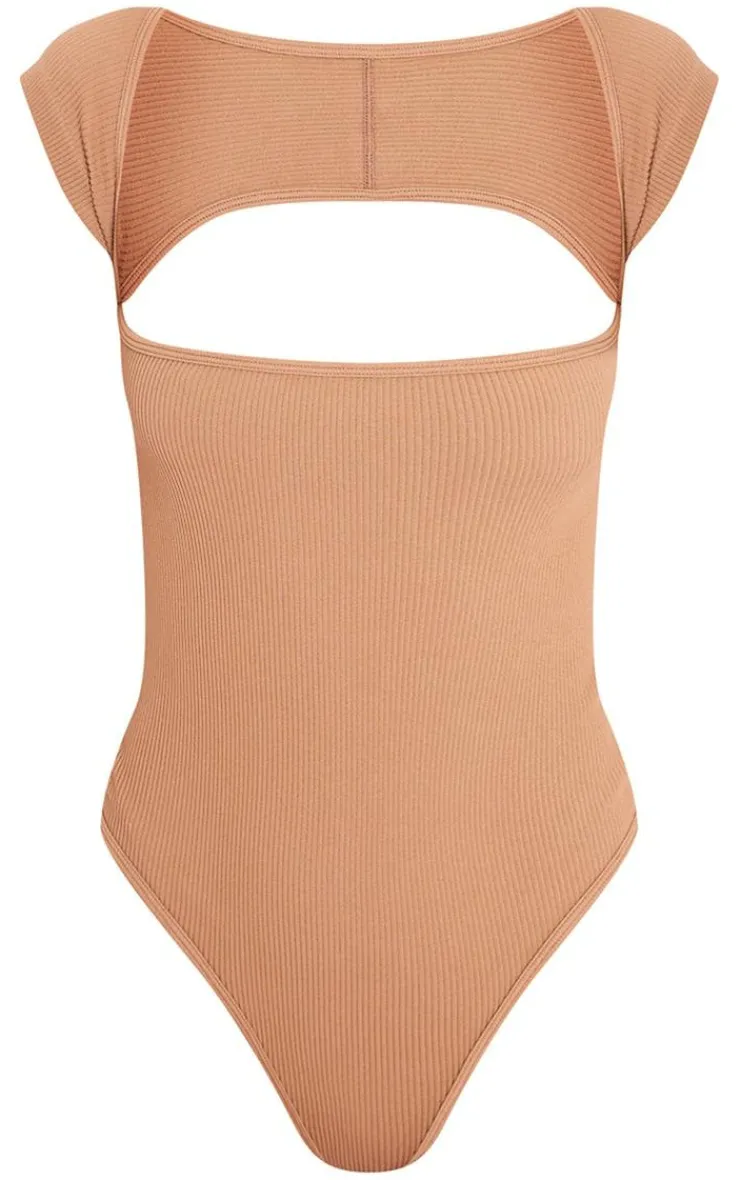 PrettyLittleThing Snatched*Snatched Rib Cut Out Short Sleeve Bodysuit