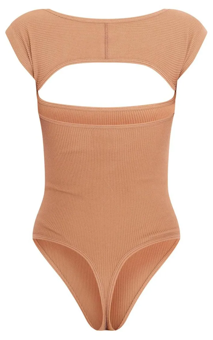 PrettyLittleThing Snatched*Snatched Rib Cut Out Short Sleeve Bodysuit