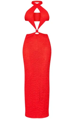 Textured Halterneck Cross Front Maxi Dress-PrettyLittleThing Clearance