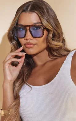 PrettyLittleThing Oversized Sunglasses*Blue Lens Aviator Sunglasses
