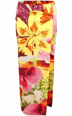Sale PrettyLittleThing Floral Print Frill Maxi Skirt Tropical