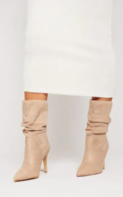 PrettyLittleThing High Heels*Faux Suede Point Toe Ruched High Heeled Ankle Boots