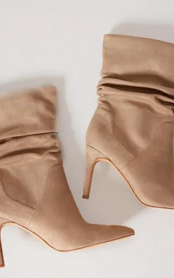 PrettyLittleThing High Heels*Faux Suede Point Toe Ruched High Heeled Ankle Boots