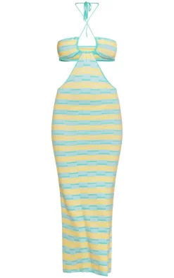 Contrast Textured Knit Cut Out Halterneck Maxi Dress-PrettyLittleThing Best