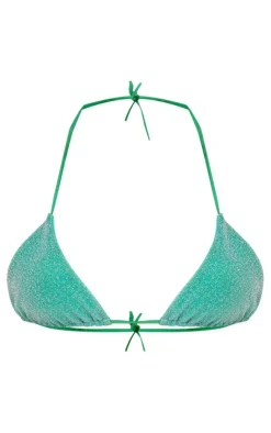 PrettyLittleThing Christmas Shop*Green Triangle Glitter Bikini Top