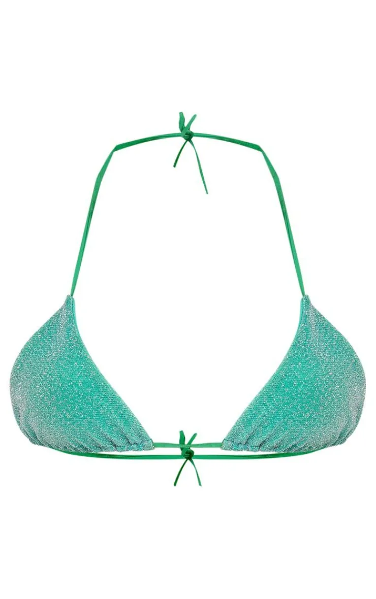 PrettyLittleThing Christmas Shop*Green Triangle Glitter Bikini Top