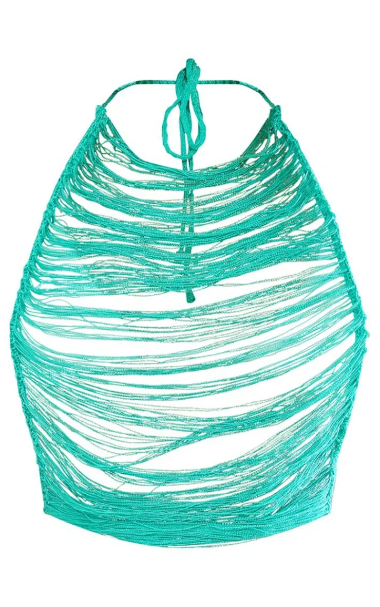 PrettyLittleThing Knitted Tops*Laddering Knit Cover Up Top