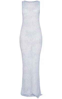 Sequin Knit Racer Neck Maxi Dress-PrettyLittleThing New