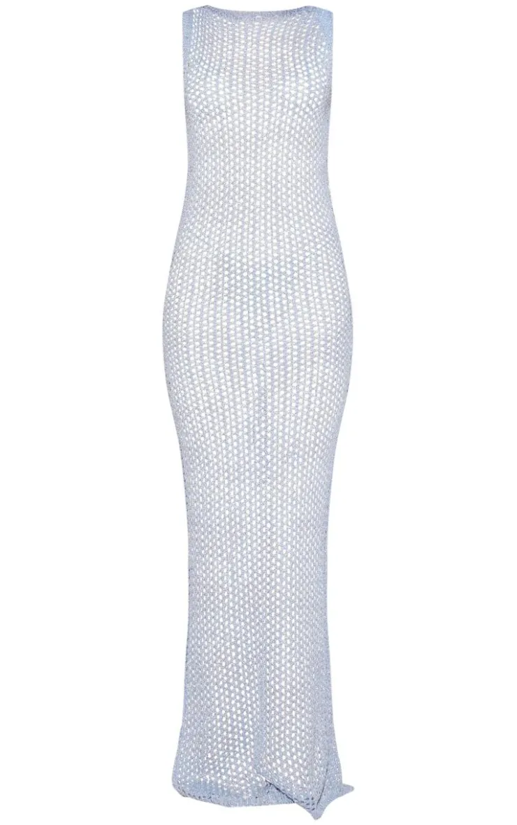 Sequin Knit Racer Neck Maxi Dress-PrettyLittleThing New