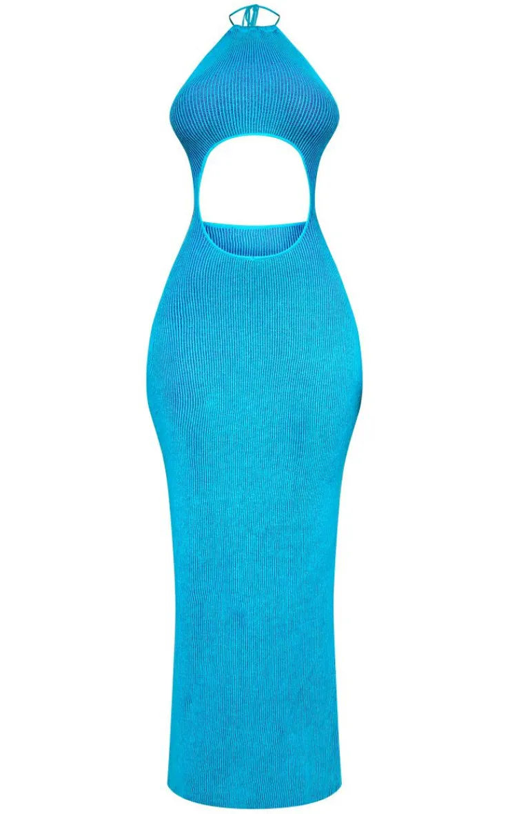 Two Tone Knit Extreme Cut Out Maxi Dress-PrettyLittleThing