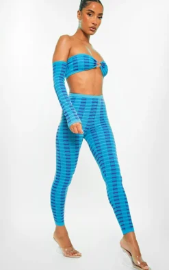 Hot PrettyLittleThing Two Tone Square Knit Legging Turquoise
