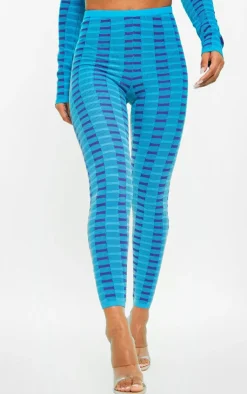 Hot PrettyLittleThing Two Tone Square Knit Legging Turquoise