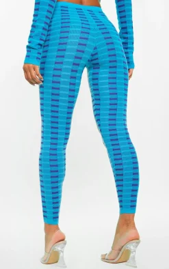 Hot PrettyLittleThing Two Tone Square Knit Legging Turquoise