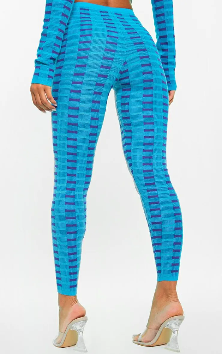 Hot PrettyLittleThing Two Tone Square Knit Legging Turquoise