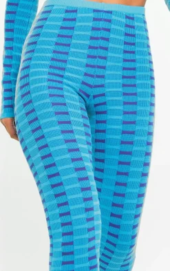 Hot PrettyLittleThing Two Tone Square Knit Legging Turquoise