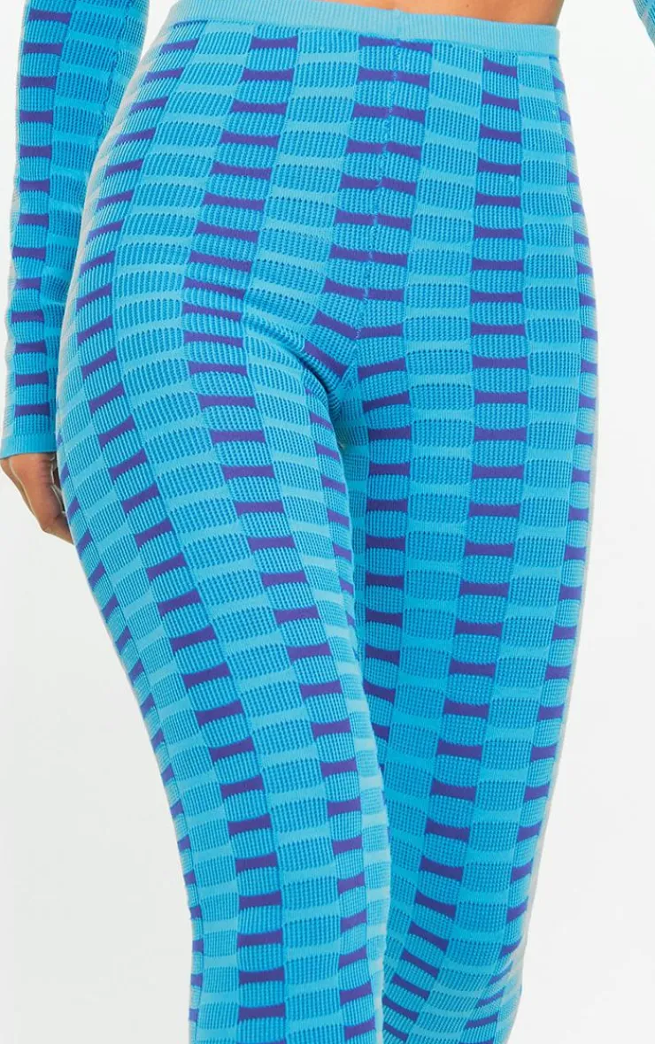 Hot PrettyLittleThing Two Tone Square Knit Legging Turquoise