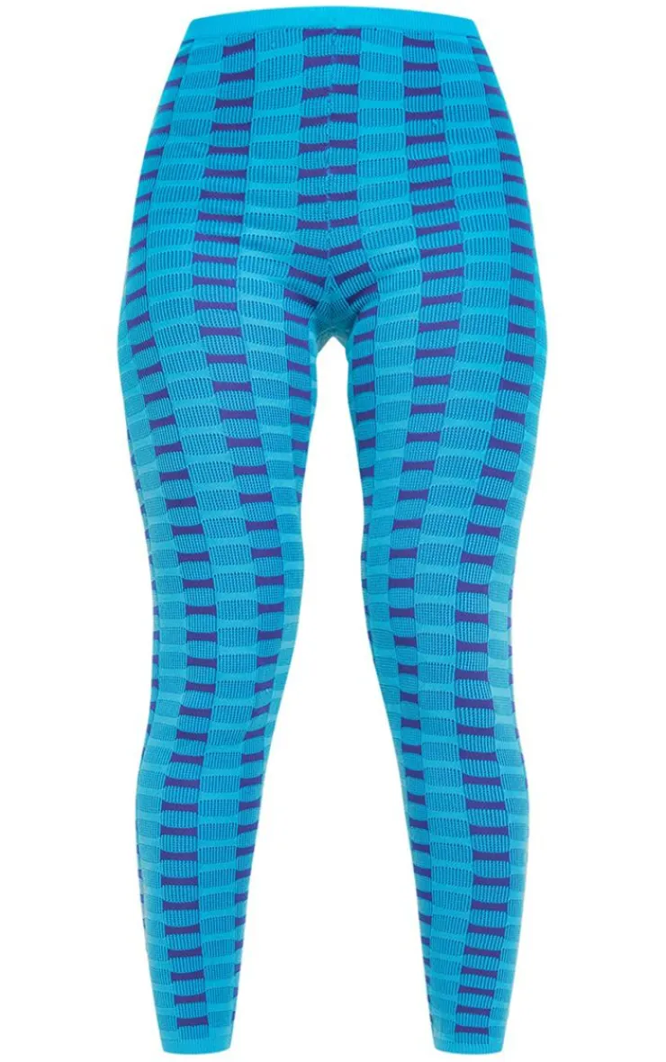 Hot PrettyLittleThing Two Tone Square Knit Legging Turquoise