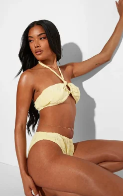 Vanilla Burnout Flower Towelling Ring Halter Neck Bikini Top