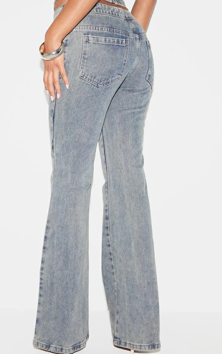 New PrettyLittleThing Asymmetric Waistband Jet Zip Detail Flared Jeans Vintage