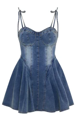 Binding Detail Denim Skater Mini Dress-PrettyLittleThing Clearance