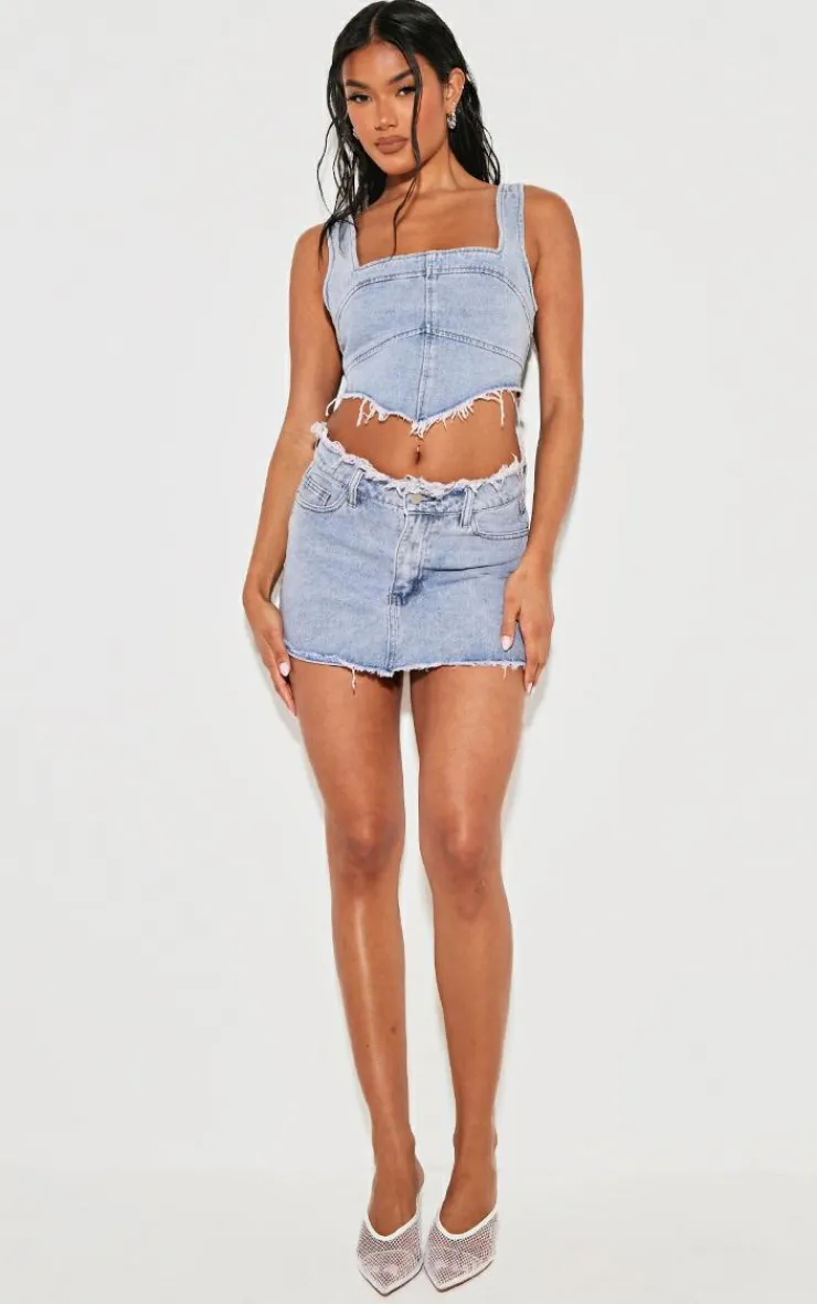 PrettyLittleThing Corsets*Bleach Wash Raw Hem Denim Corset