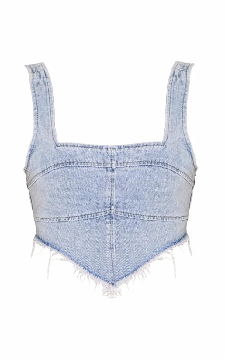 PrettyLittleThing Corsets*Bleach Wash Raw Hem Denim Corset