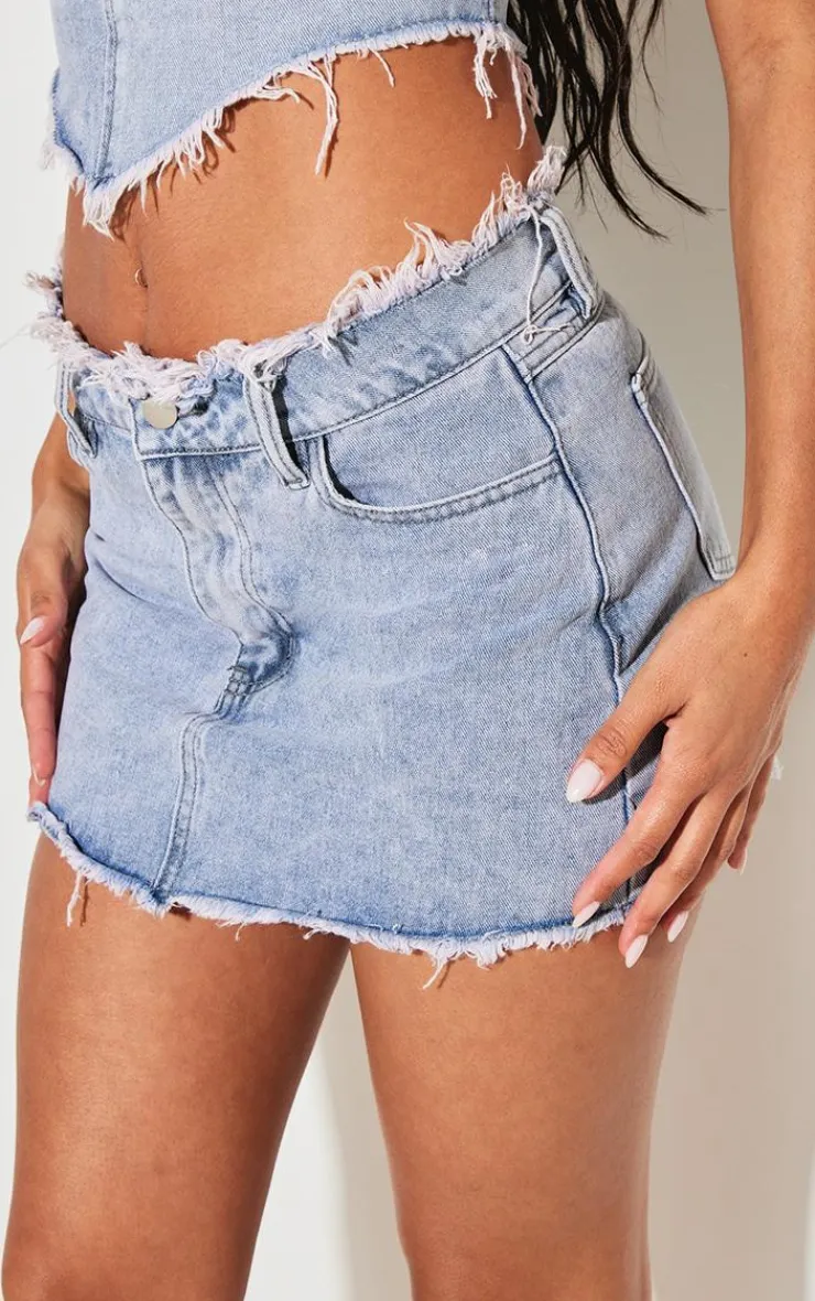 PrettyLittleThing Bleach Wash Raw Hem Denim Mini Skirt Vintage