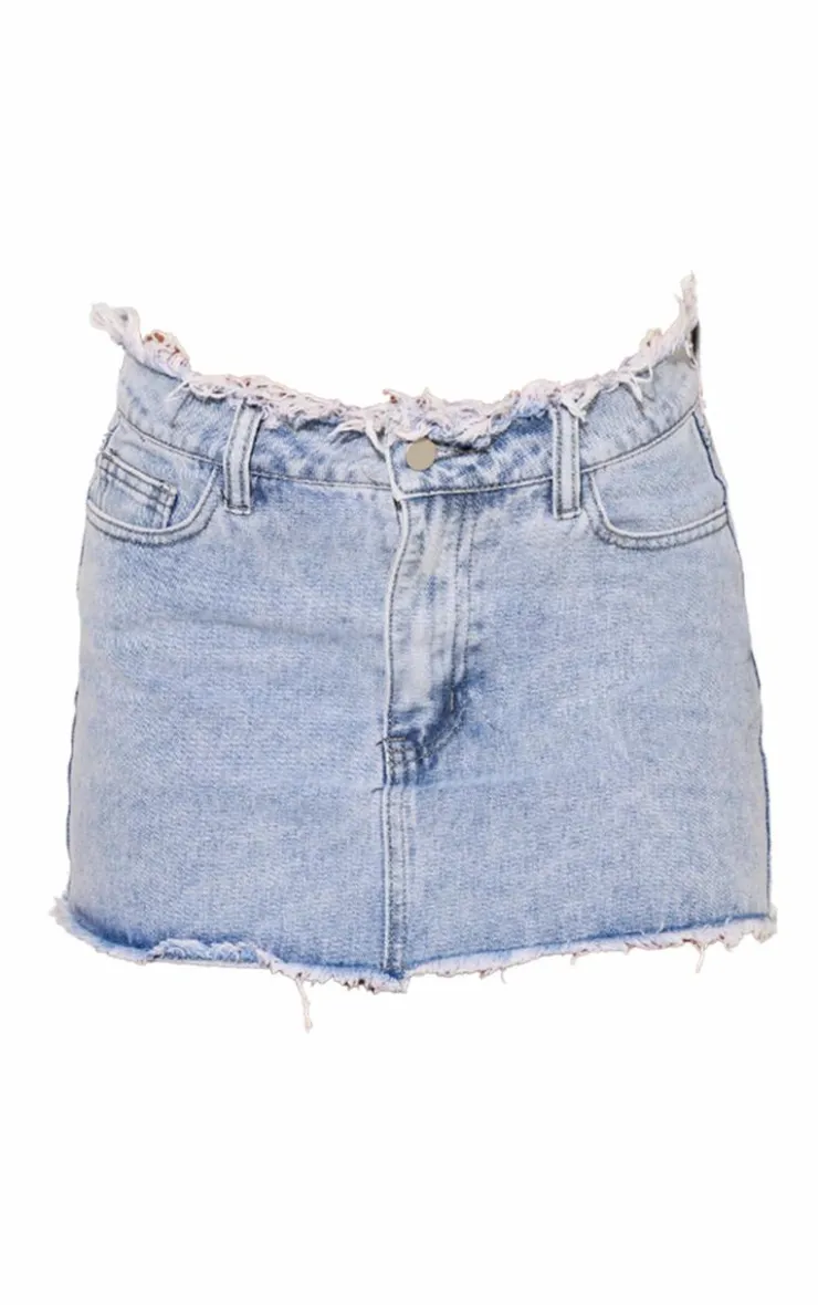 PrettyLittleThing Bleach Wash Raw Hem Denim Mini Skirt Vintage