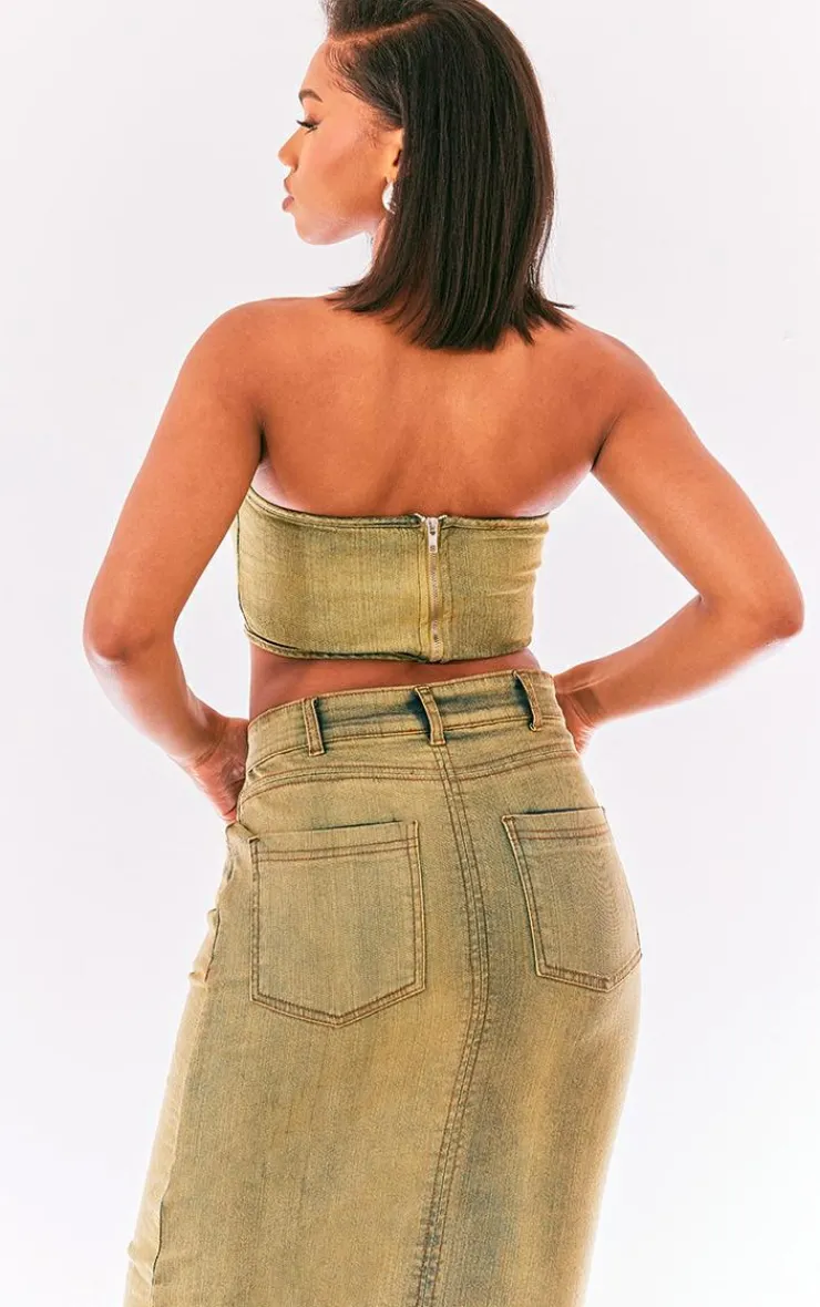 New PrettyLittleThing Seam Detail Corset Vintage Bleach Wash